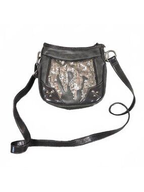 Y2K Rhinestone Sequin Flames Gray Crossbody Bag Purse‎ Satchl